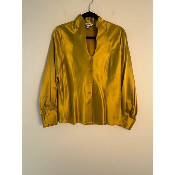 Austin Reen Women’s Gold Button Down Size 12 100% Silk - Picture 1 of 6
